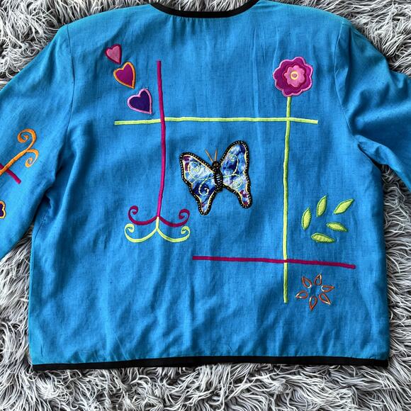 VTG Draper's & Damon's Button Up Jacket Applique Flowers Butterflies Petite M - Picture 9 of 11